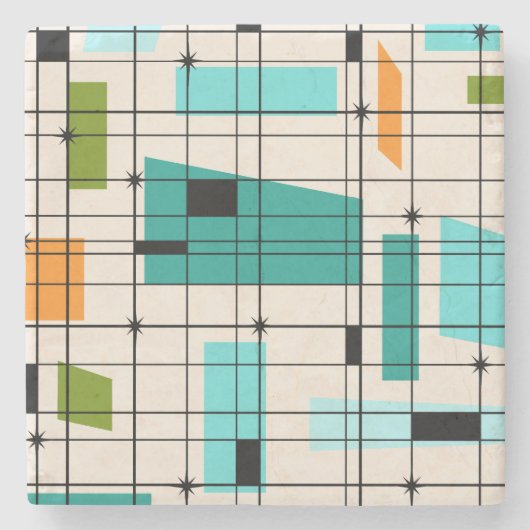 Retro Grid & Starbursts Marble Onderzetter (Voorkant)