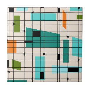 Retro Grid & Starbursts Tile Tegeltje