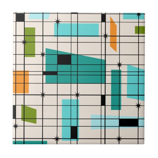 Retro Grid & Starbursts Tile Tegeltje (Voorkant)