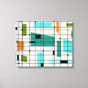 Retro Grid & Starbursts Verpakt Canvas Afdruk