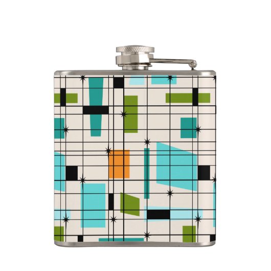 Retro Grid & Starbursts Vinyl Wrapped Flask Heupfles (Achterkant)