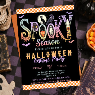 Retro Griezelen Oranje Pastel Halloween Kostuumfee Kaart