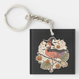 Retro Griezelflamingo Halloween-ontwerp Sleutelhanger