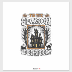 Retro Griezelig Seizoen Spokenhuis Halloween Ontwe Sticker