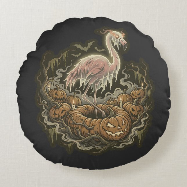Retro Griezelige Flamingo Halloween-ontwerp Rond Kussen (Voorkant)