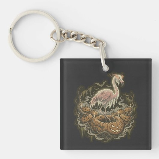 Retro Griezelige Flamingo Halloween-ontwerp Sleutelhanger (voorkant)