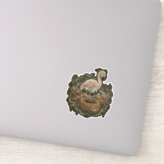 Retro Griezelige Flamingo Halloween-ontwerp Sticker (Detail)