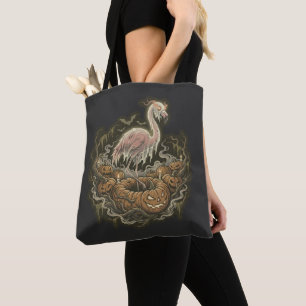 Retro Griezelige Flamingo Halloween-ontwerp Tote Bag