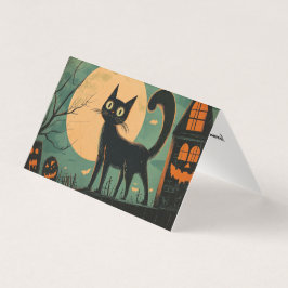 Retro griezelige zwarte kat Halloween kerkhof scèn Kaart