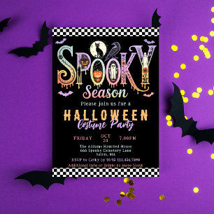 Retro griezelige zwarte vintage Halloween kostuumf Kaart