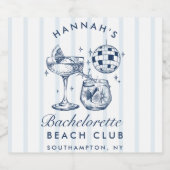 Retro Grijs & Blauwe Strepen Bachelorette Sparklin Sparkling Wijnetiket (Enkel label)