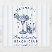 Retro grijs & blauwe strepen vrijgezellenfeest fon sparkling wijnetiket (Enkel label)