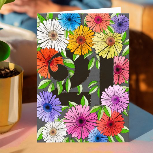 Retro Grijs Gepersonaliseerde 21e Verjaardag Bloem Kaart