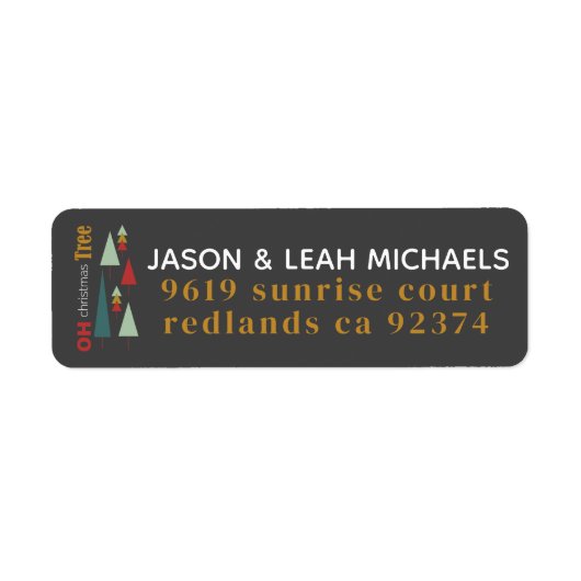 Retro Grijs Kleurrijk Oh Kerstboom Adres Etiket (Voorkant)