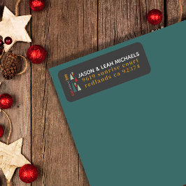 Retro Grijs Kleurrijk Oh Kerstboom Adres Etiket