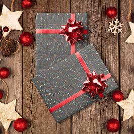 Retro Grijs Kleurrijk Oh Kerstboom Vakantie Cadeaupapier