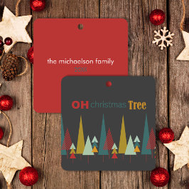 Retro Grijs Kleurrijk Oh Kerstboom Vakantie Keramisch Ornament