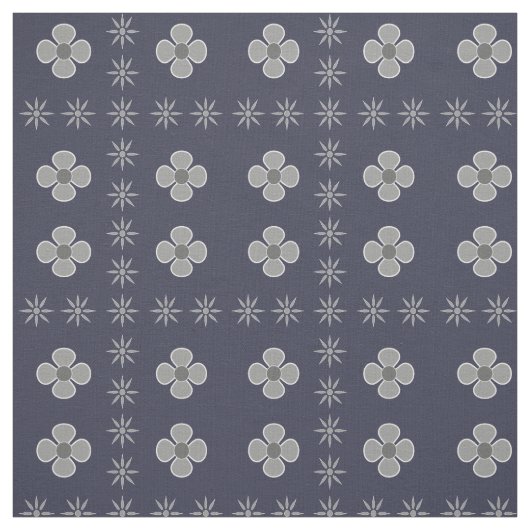 Retro Grijs Scandi Bloemenprint Stof (Swatch)