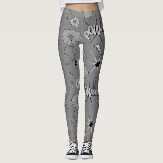 Retro grijs stripboekpatroon leggings (Voorkant)