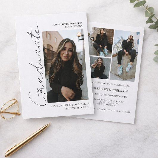 Retro grijze afstudeerfoto graduatie kaart