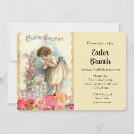 Retro Gril met Pasen Eieren Vakantie Brunch Uitnod Kaart