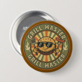 Retro Grill Master Burger Karakter BBQ King Vinta Ronde Button 7,6 Cm (Voorkant /achterkant)