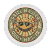 Retro Grill Master Burger Karakter BBQ King Vinta Snijplank (Voorkant)
