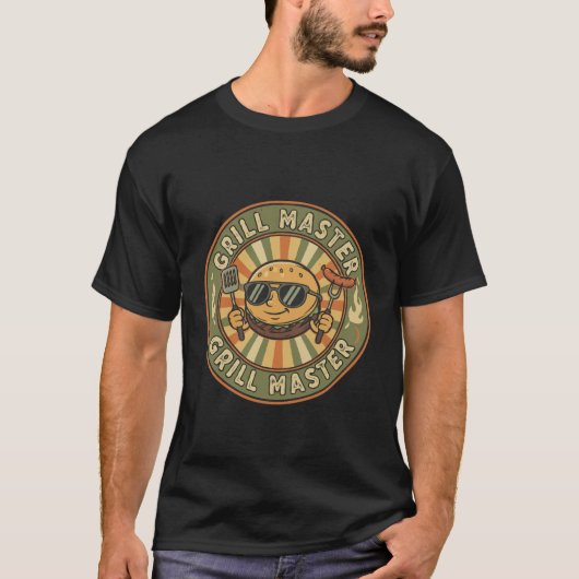 Retro Grill Master Burger Karakter BBQ King Vinta T-shirt (Voorkant)
