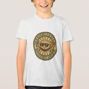 Retro Grill Master Burger Karakter BBQ King Vinta Tri-Blend Shirt
