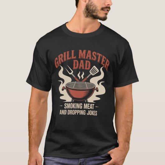 Retro Grill Master Dad Embleem Grappige BBQ T-shirt (Voorkant)