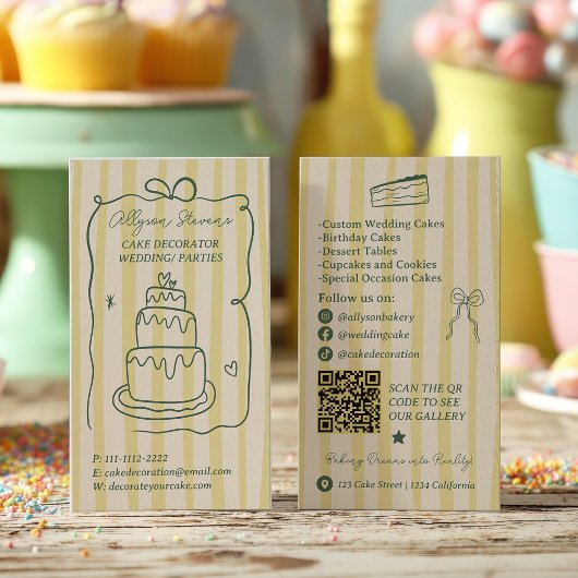 Retro Grille Citrus Groen Cakedecorator Qr-code Visitekaartje