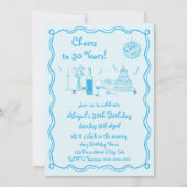 Retro grillige aqua blauwe krabbel verjaardag kaart (Voorkant)