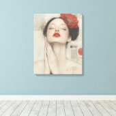 Retro grillige dame uitgerekt canvas Print (Insitu (Houten vloer))