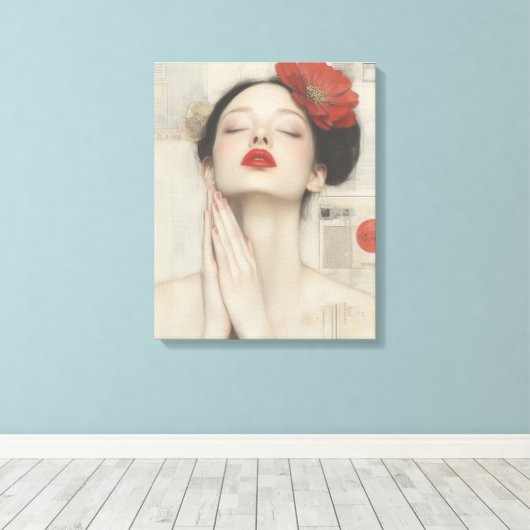 Retro grillige dame uitgerekt canvas Print (Insitu (Houten vloer))