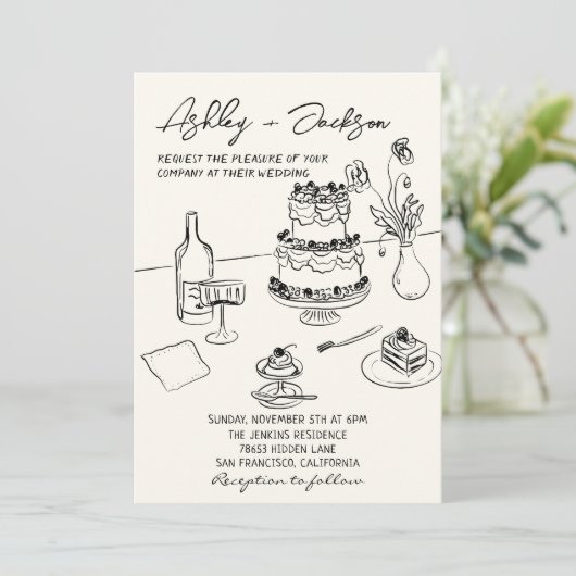 Retro grillige eigenzinnige hand getrokken taart b kaart (Staand voorkant)