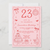 Retro grillige eigenzinnige rode roze 23e verjaard kaart (Voorkant)