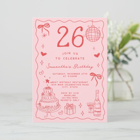 Retro grillige eigenzinnige rode roze 26e verjaard kaart (Staand voorkant)