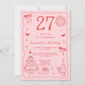 Retro grillige eigenzinnige rode roze 27e verjaard kaart (Voorkant)