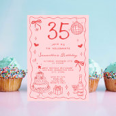 Retro grillige eigenzinnige rode roze 35e verjaard kaart