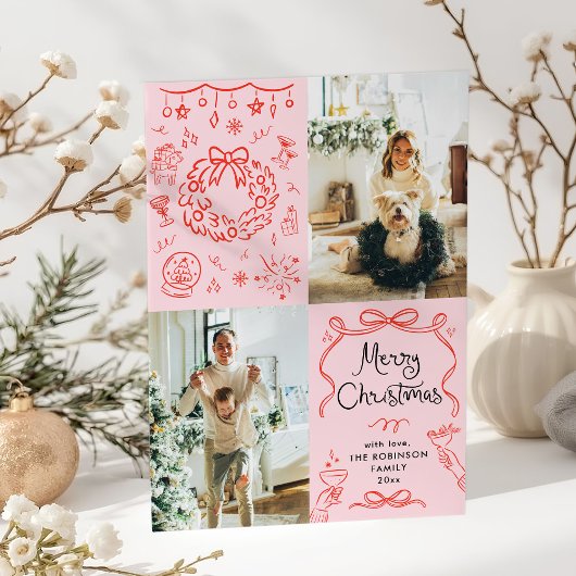 Retro grillige hand getekend Merry Christmas 2 fot Feestdagenkaart