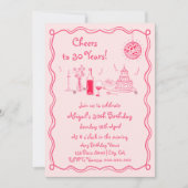 Retro grillige hete roze krabbel verjaardag kaart (Voorkant)