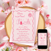 Retro grillige hete roze krabbel verjaardag kaart