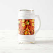 Retro grillige Kat Kat Bloemen Sinaasappel Geel Ro Bierpul (Voorkant rechts)