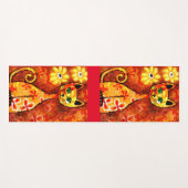 Retro grillige Kat Kat Bloemen Sinaasappel Geel Ro Yogamat (Voorkant (horizontaal))