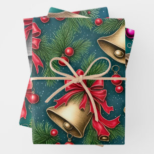 Retro grillige kerstbellen inpakpapier vel