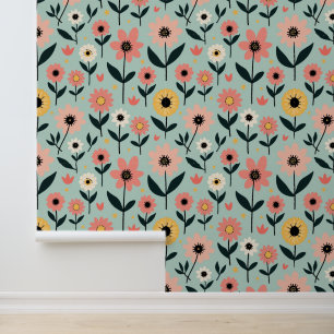 Retro grillige lente bloemenpatroon behang