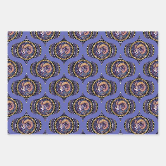 Retro grillige Ram Astrologie Mandala Patroon Inpakpapier Vel (Voorkant)