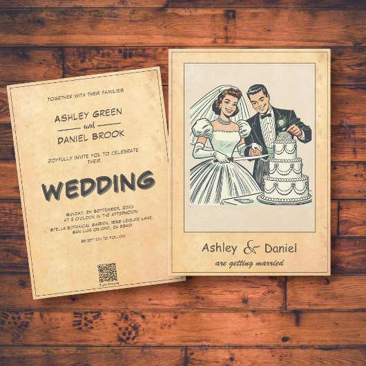 Retro grillige romantische paar 50s Comic Wedding Kaart