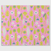 Retro grillige Scandinavische folk bloem in roze Cadeaupapier (Vlak)