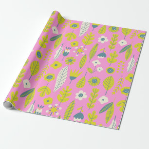 Retro grillige Scandinavische folk bloem in roze Cadeaupapier